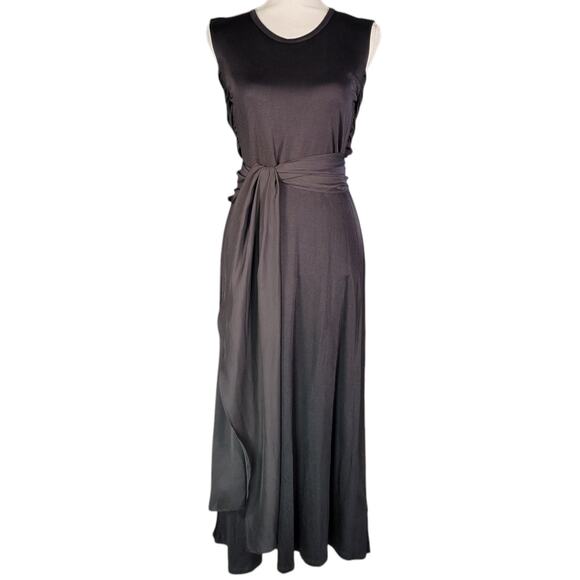 Sandro Paris Black Sleeveless Maxi Dress 8 Medium Draped Side Ties Elegant NWT